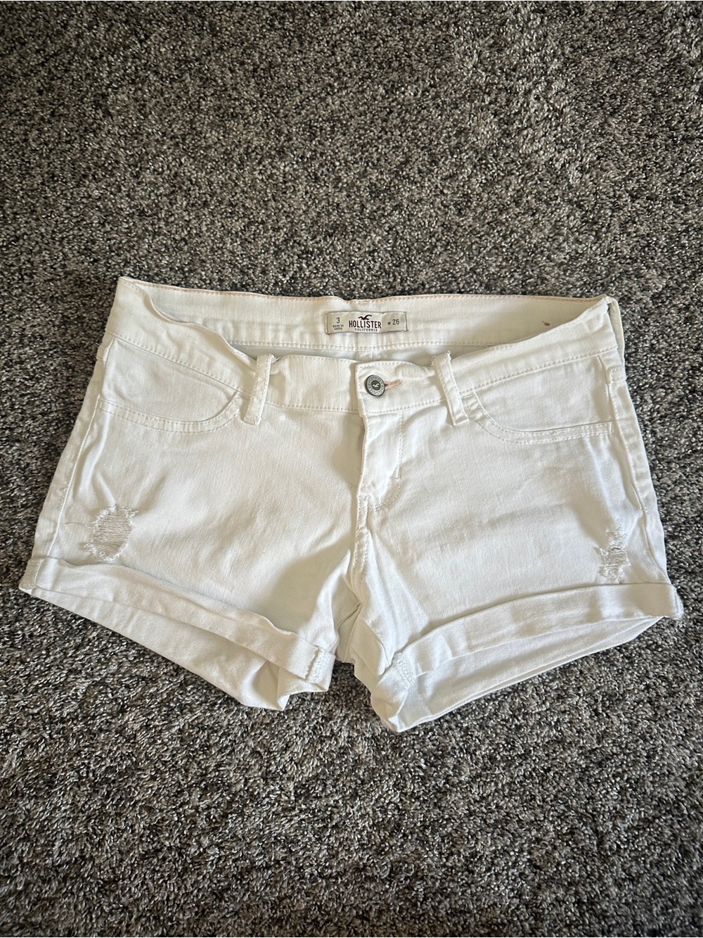 Hollister White Cuffed Denim Shorts